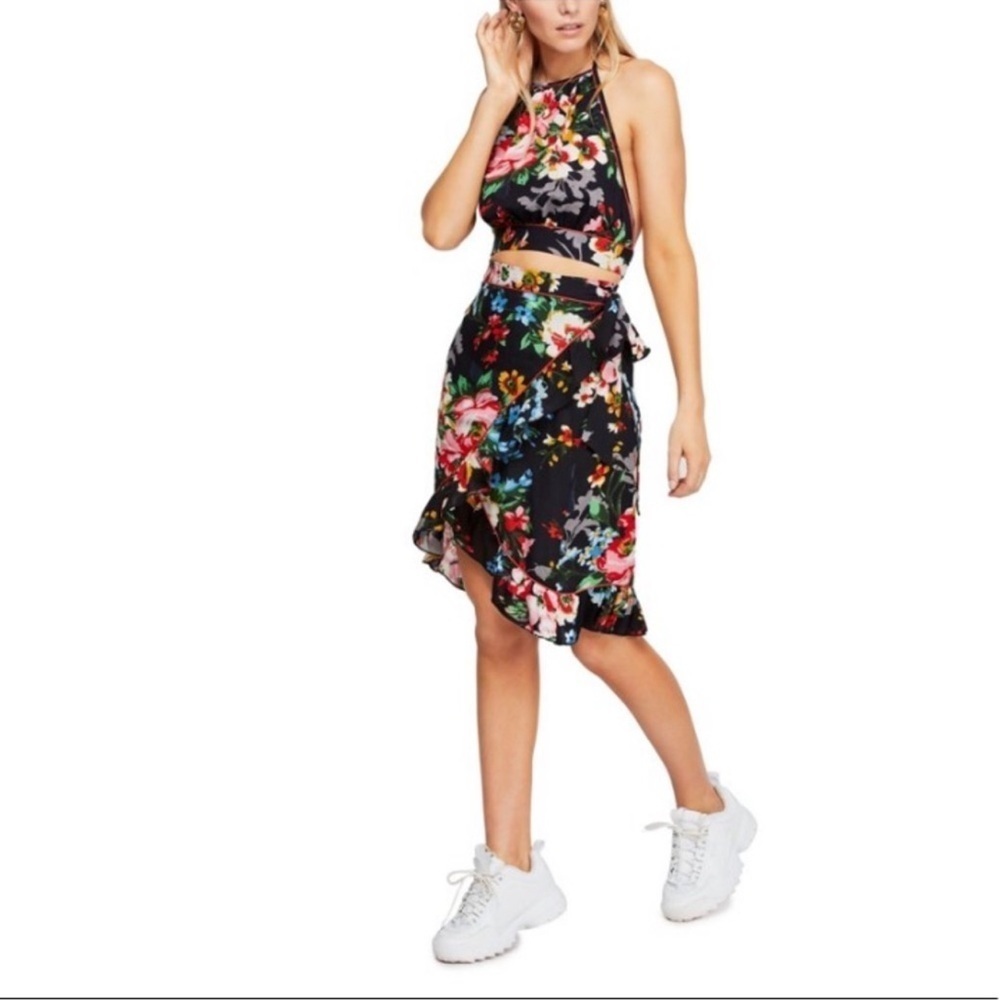 Free People Navy Floral Wrap Skirt